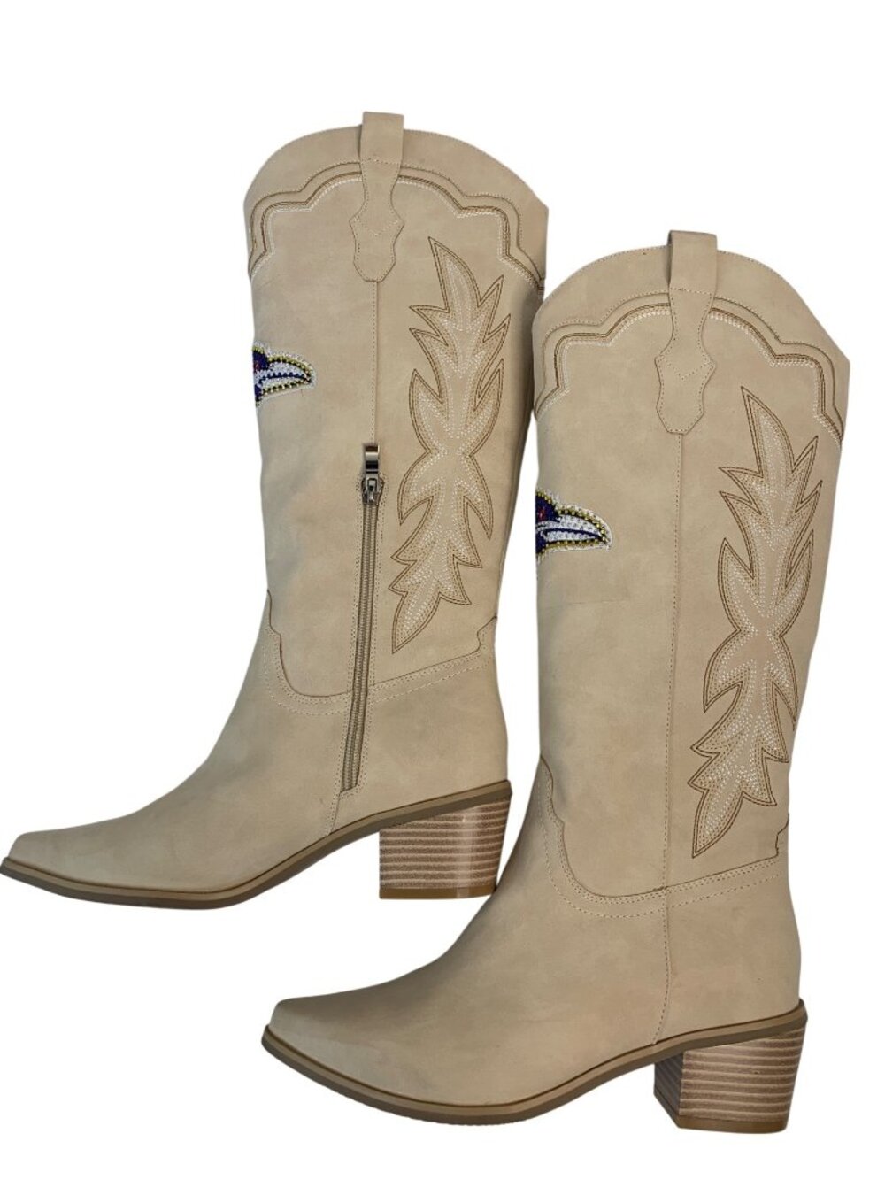 Baltimore Ravens Womens Cowboy Boots Size 8 Beige NFL Rhinestone Logo Western - Picture 12 of 12